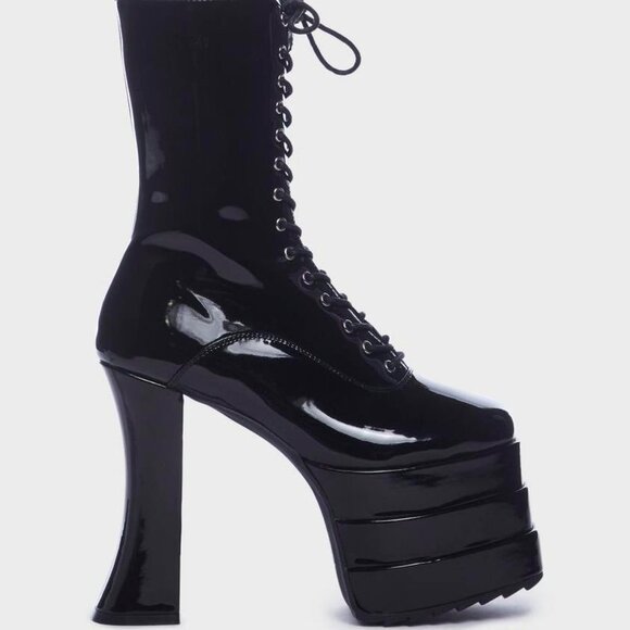 Lamoda " THE BLACK PATENT STALLION "  Platform Boots ( BRAND NEW !!! ) - Picture 5 of 7
